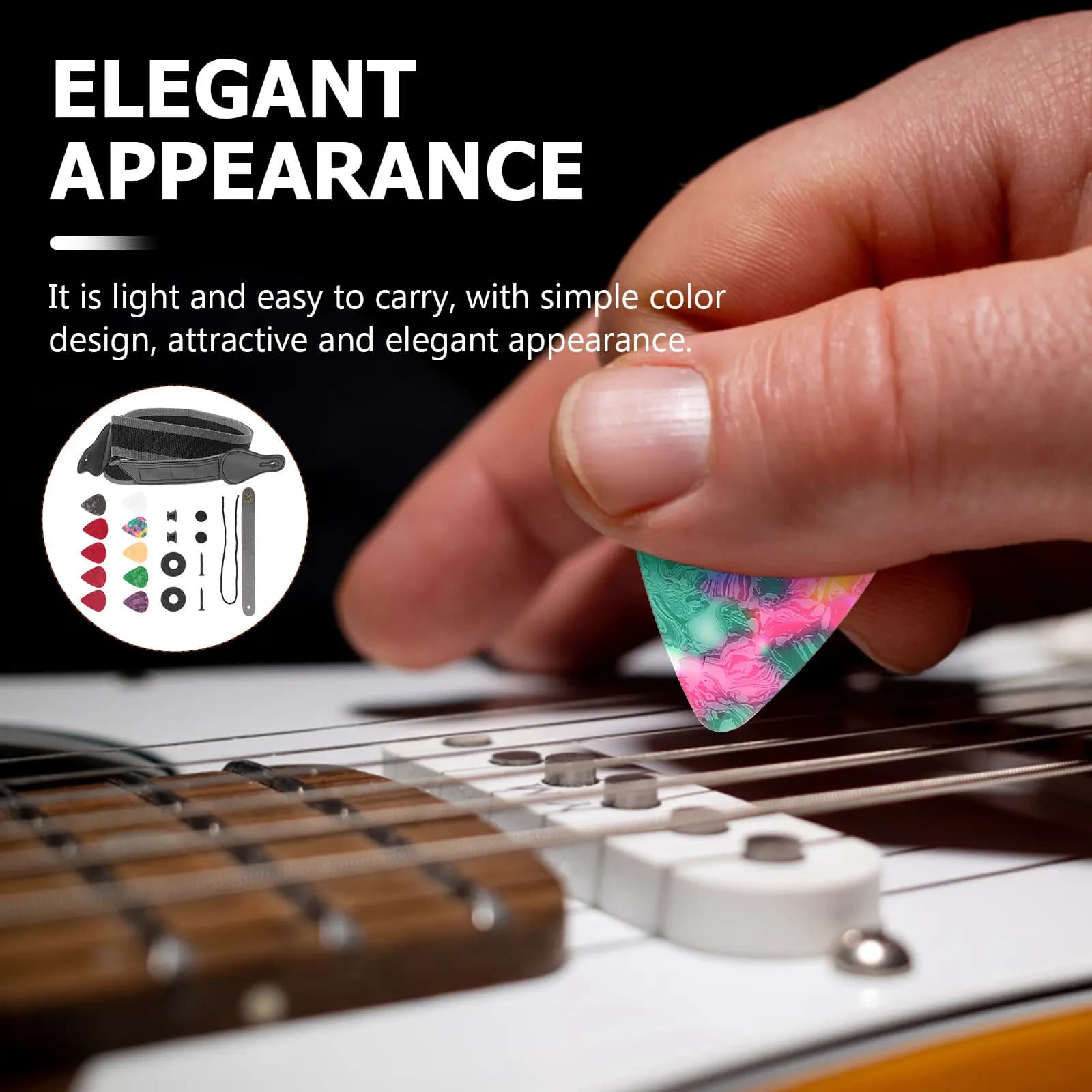 Set di 1 tracolla per chitarra, leggera, resistente agli urti, stile semplice, con plettri inclusi per strumenti musicali