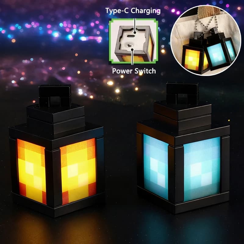 Mini Creative Night Lamp Keychain Rechargeable, Pixel Lantern, Home Atmosphere Light, Bedroom, Backpack Decoration, Gift