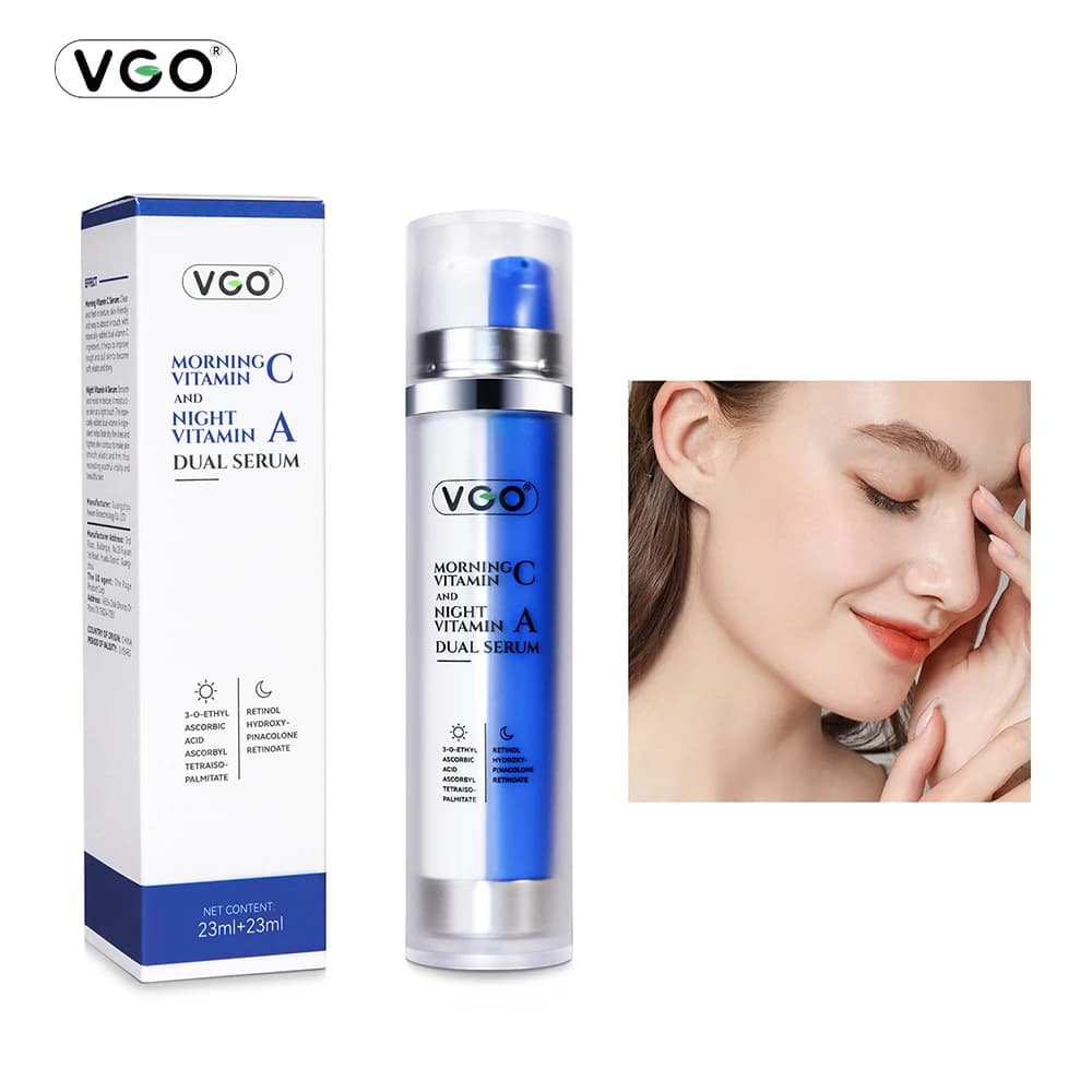 VGO Morning Vitamin C and Night Vitamin A Double Serum 46ml Anti-wrinkled Scraper Hydrating with Astaxanthin Peptides