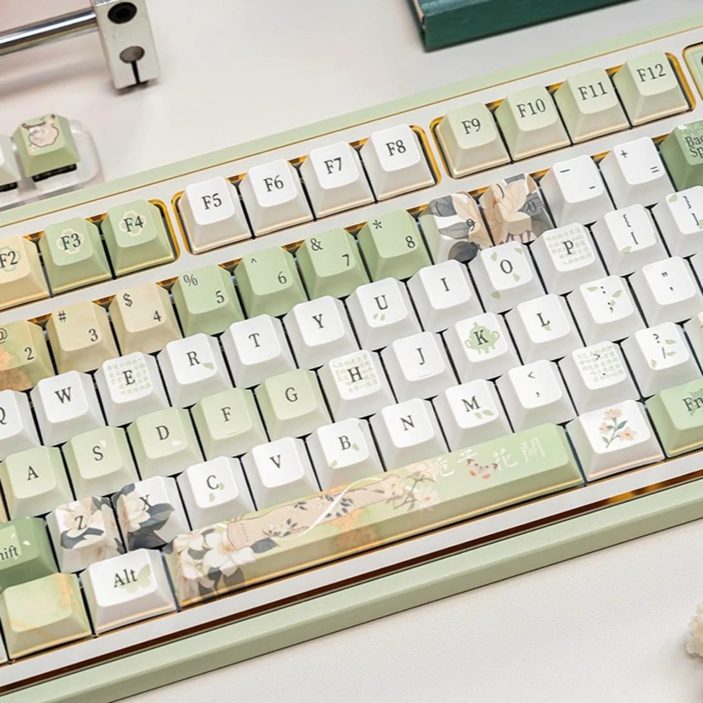 Gardenia Themed Cherry Keychain Kit PBT 132 Key Personalized Keycap HI75 HI8 HI8 68 F99 104 64 Wooting Mechanical Keyboard