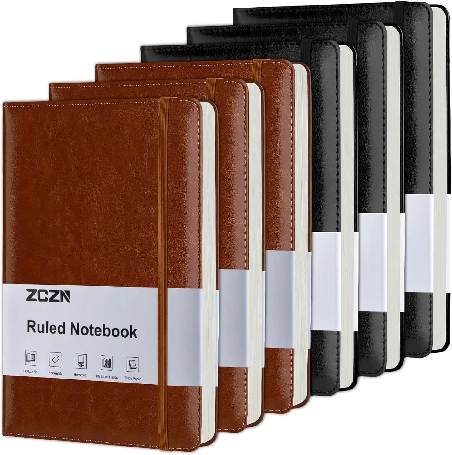 6 Pack A5 Lined Journal Notebooks 192 Pages Hardcover Leather Journals for Work Writing School & Travel with Elastic Closure and