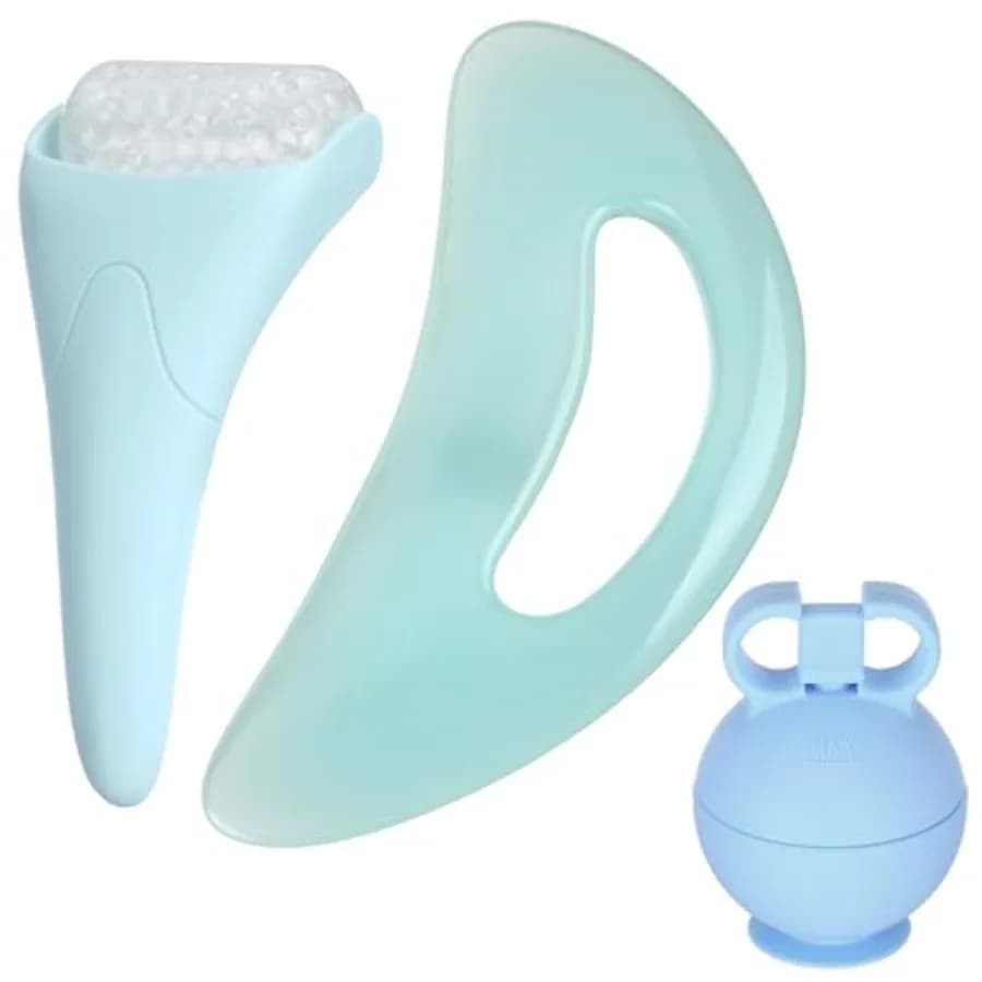 3 in 1 Extra Large Ice Roller Set for Men Face with Gua Sha Facial Tool and Silicone Globe Ice Mold, Resin Gua Sha Board Coolin