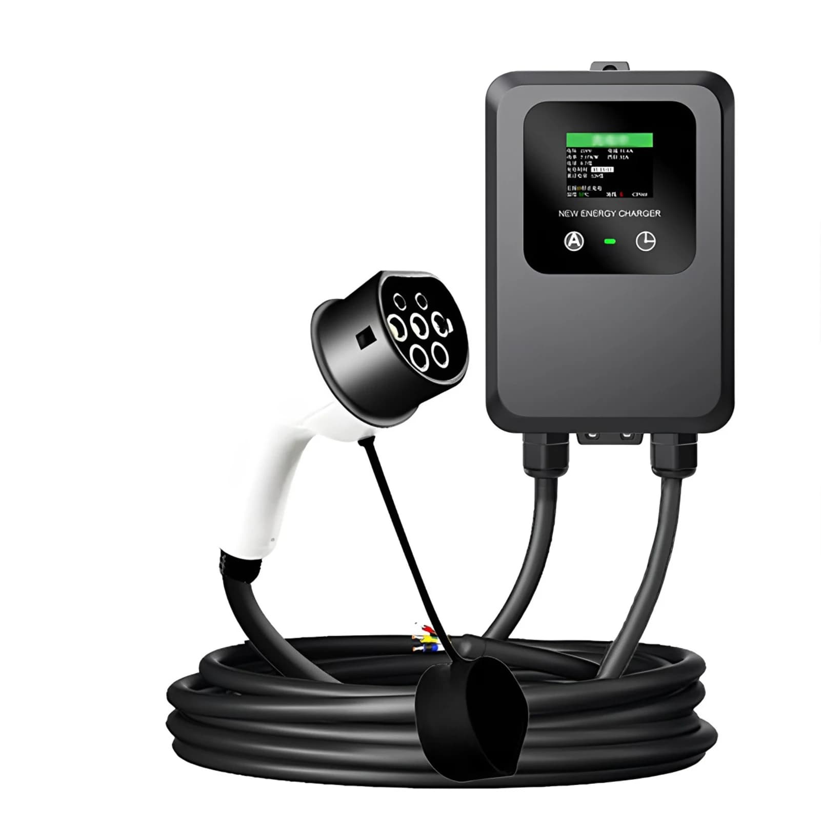 EV charger 32A-24A-16A-8A 7KW Car charger for single-phase electric vehicles EV Wallbox 5M Type2 Cable Color LCD Screen