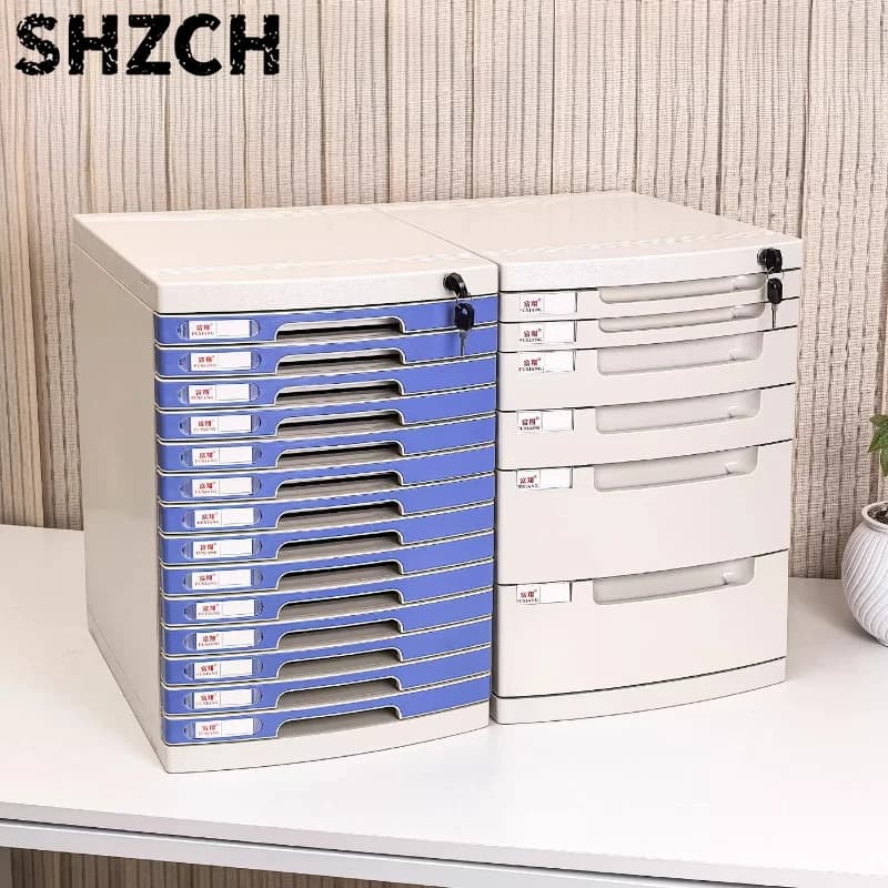 A4 Multi-Layer Lockable File Folder Organizer Box, Drawer-Style Office Desktop Plastic Storage Cabinet, Document and Stationery