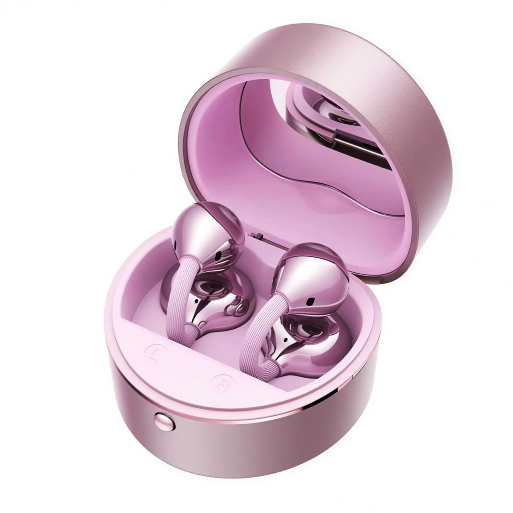 Clip-On Wireless Earbuds, Heart-Shaped Charging Case with Makeup Mirror, 42H Playtime, Open Ear Headphones