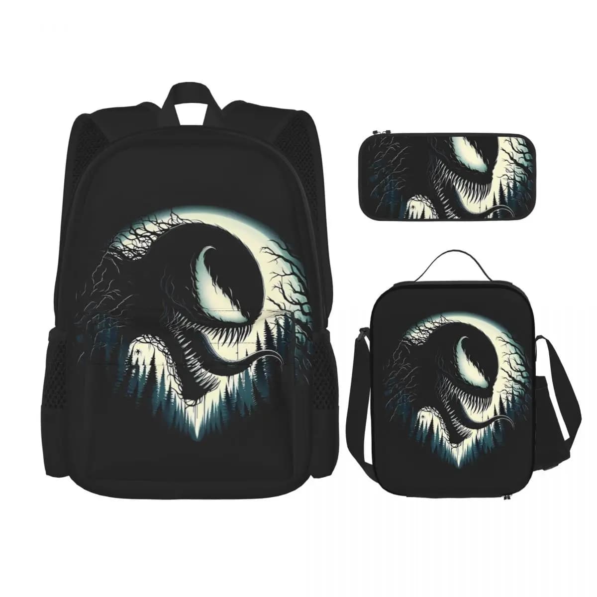 3pecs/set Venom Forest Backpack for Student High School Canvas Bags Lunch bag Pencil Case