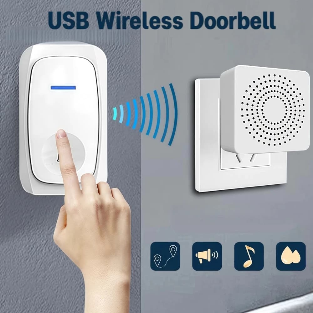 Campanello USB wireless Campanello di benvenuto impermeabile Campanello per porta di casa Allarme intelligente 38 brani Facile da installare Nessun cablaggio richiesto