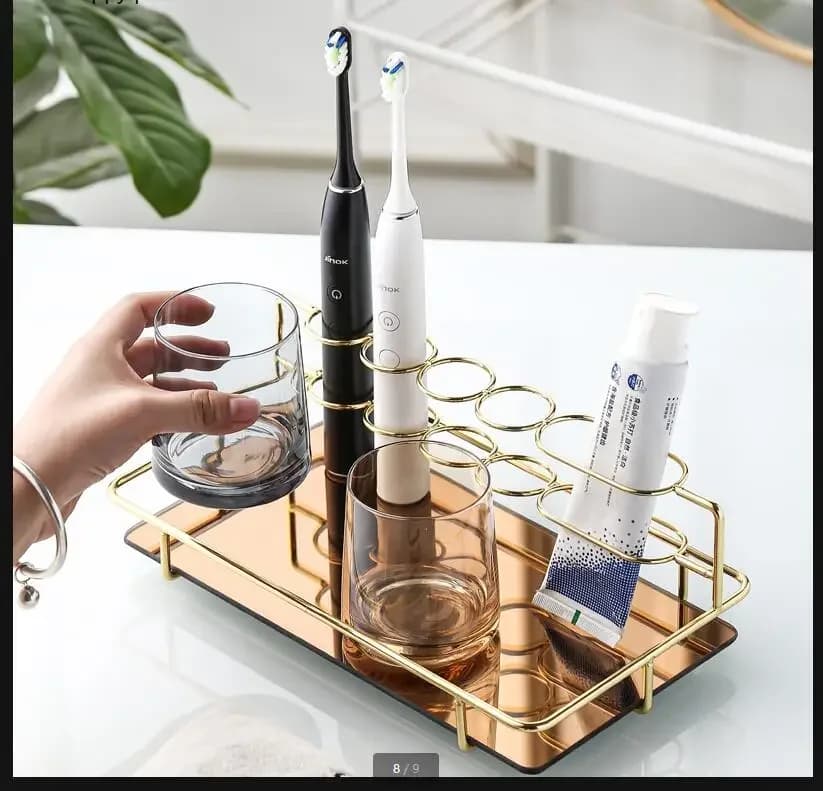 Portaoggetti in vetro in ferro battuto Porta spazzolino elettrico Scaffale per organizer da tavolo Espositore decorativo Supporti per la casa