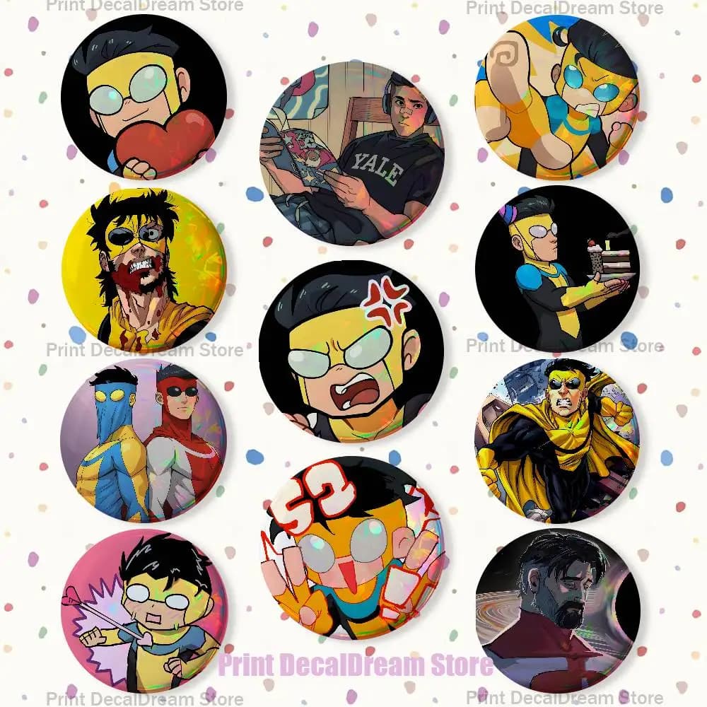 Superhero I-InvincibleS Brooches for Backpack Accessories 25mm,32mm,48mm,58mm,75mm Round Enamel Pins Cartoon Badge