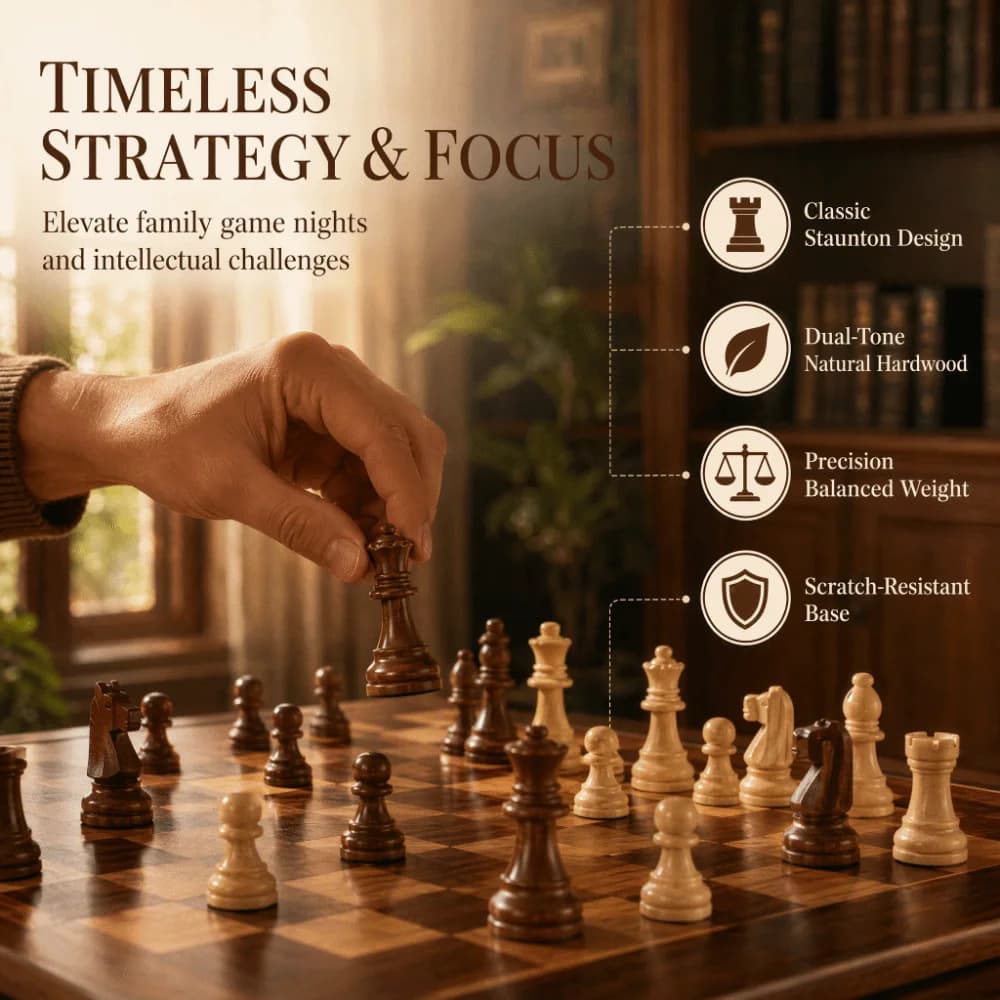 Wooden Material Wooden Chessmen Smooth Finish Classic Design Staunton Chess Set Beige And Dark Brown International Chess Kid