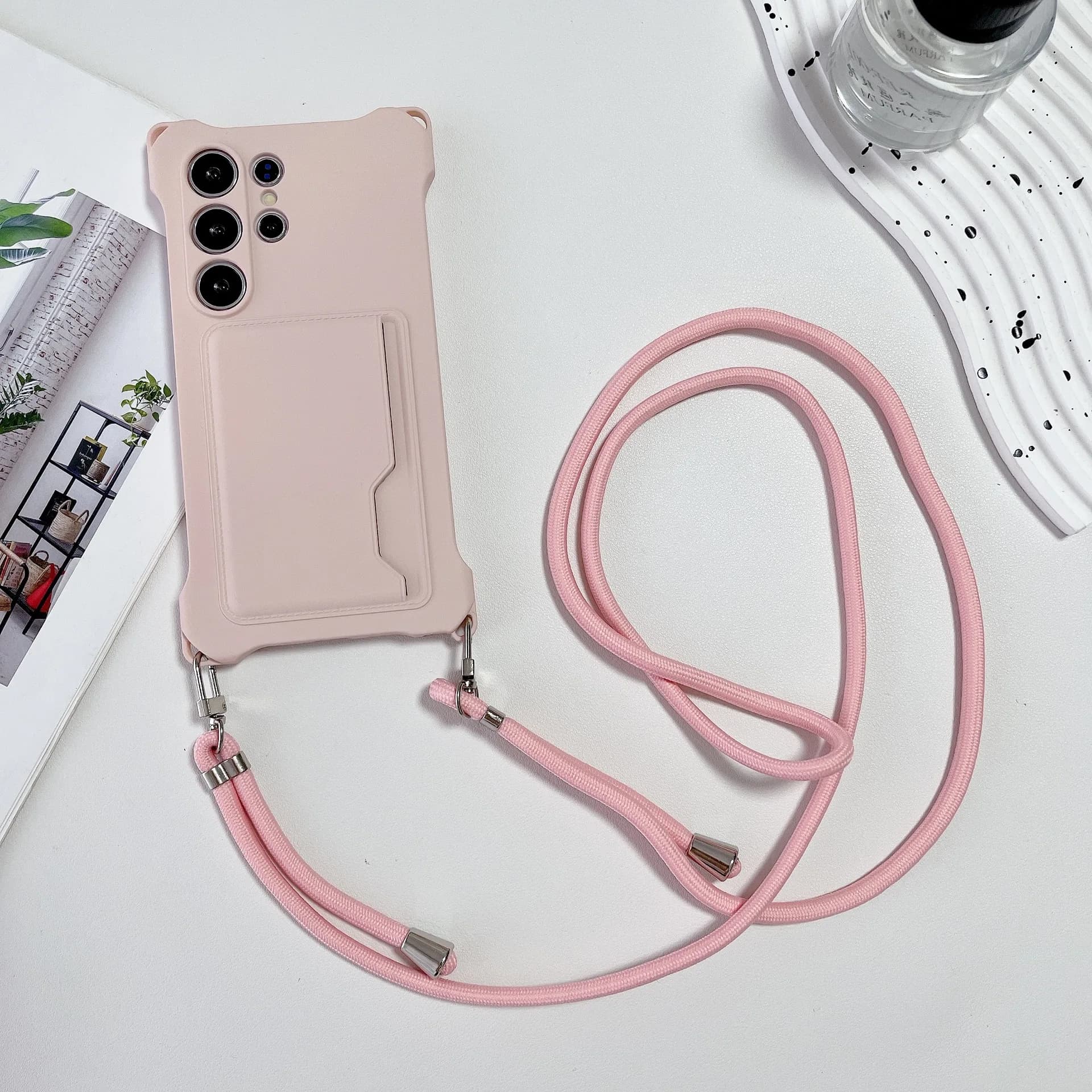 Silicone Soft Case for Samsung S26 Ultra S25 Edge S24 S23 FE S22 Plus with Carte and Cordino Door, Anti- Shock Protection