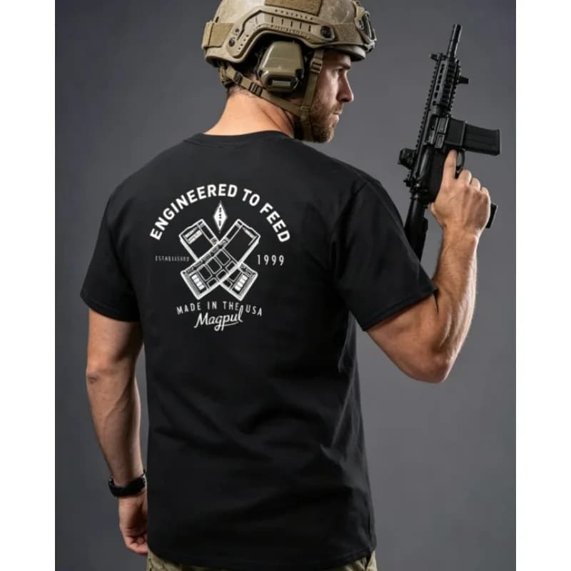 Men's Magpul Style Engineered To Feed T-Shirt, Casual Cotton Short Sleeve Crew Neck Top, Tactical Mag Graphic Tee for Daily Wear