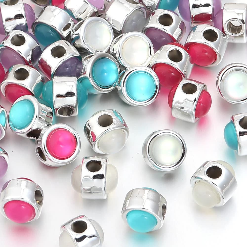 10 Pezzi/Lotto Perline Distanziatrici Rotonde in Resina Effetto Gemma, Ciondoli Colorati con Foro Grande per Collane e Accessori Fai da Te per Creazione Gioielli