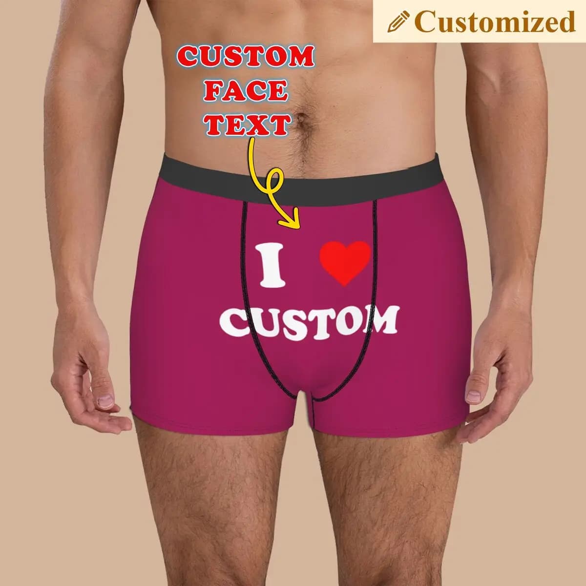 Amo testo personalizzato Intimo Uomo Regalo di anniversario Stampa Design personalizzato Il tuo boxer Pantaloncini Mutandine Mutande morbide