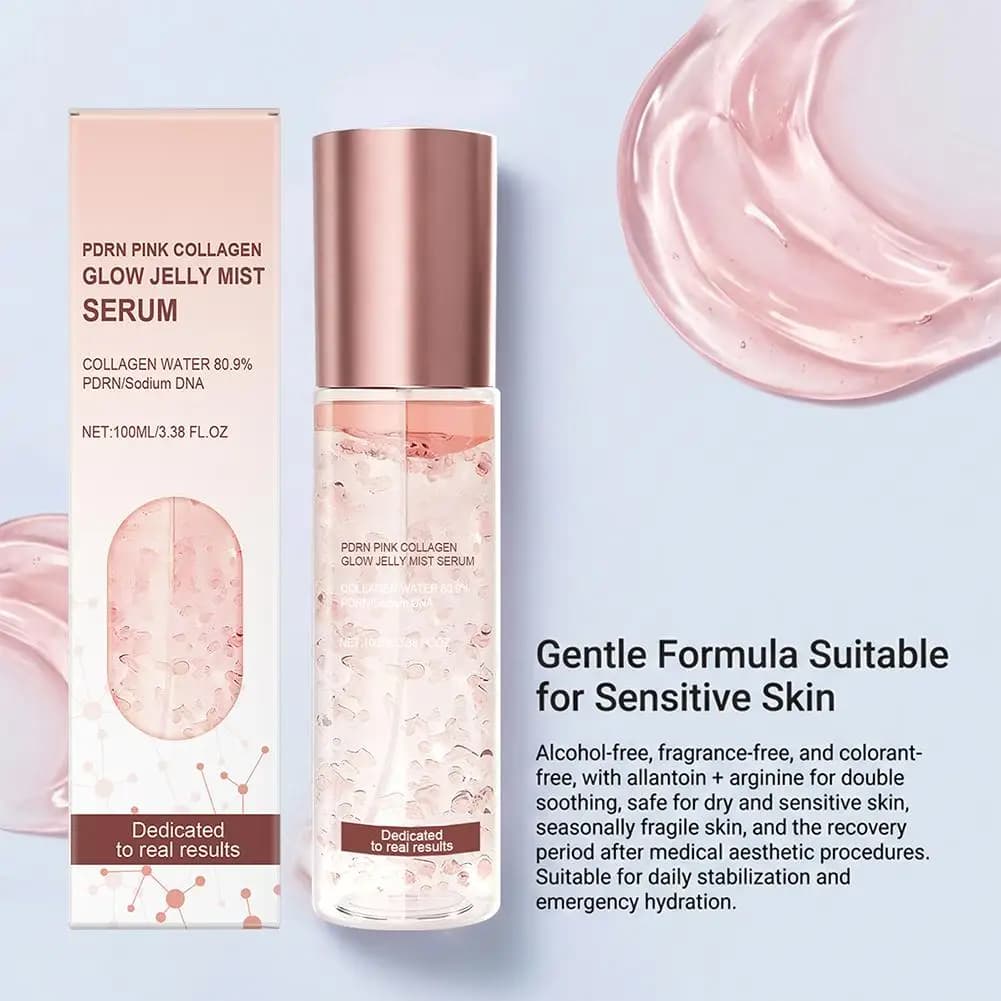 Glow Jelly Mist 100ml Silk Spray Serum with PDRN, Collagen, Cogic Acid, Curcuma and Vitamin C, Hydrating and Scratching for All Skin Types