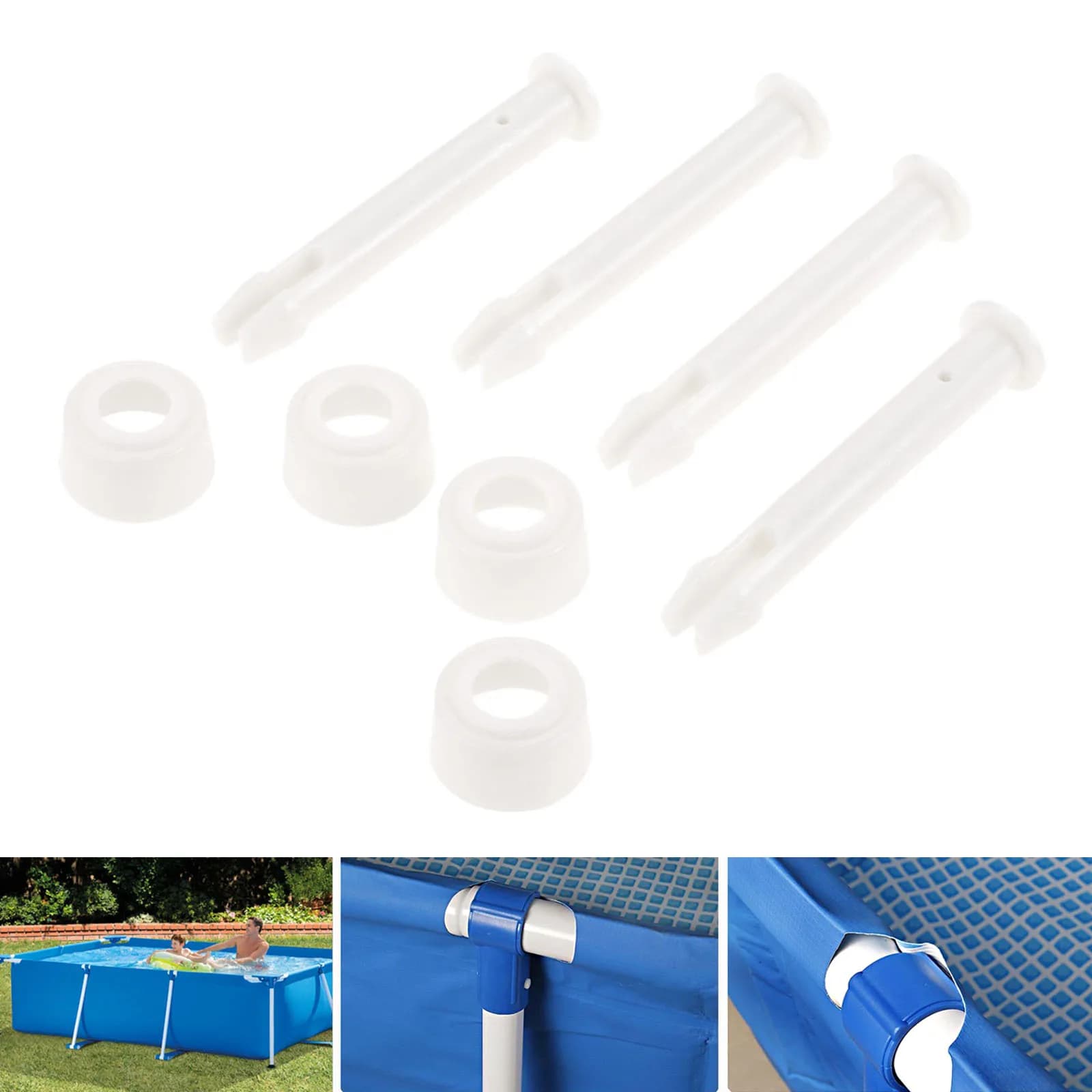 12pcs Plastic Bolts+Caps ABS Lock Joint Pin+Seal 5.5/6cm 2.16/2.36in for Model 28270-28273 Swimming Pool 10/12inch Metal Frame