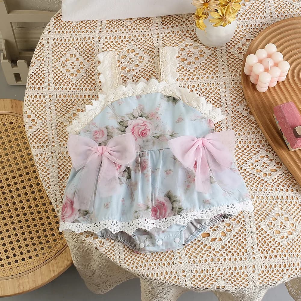 0-2 anni Vestiti per neonate Canotta per bambini Un pezzo con fiocco in pizzo Body per neonati Abbigliamento per ragazze