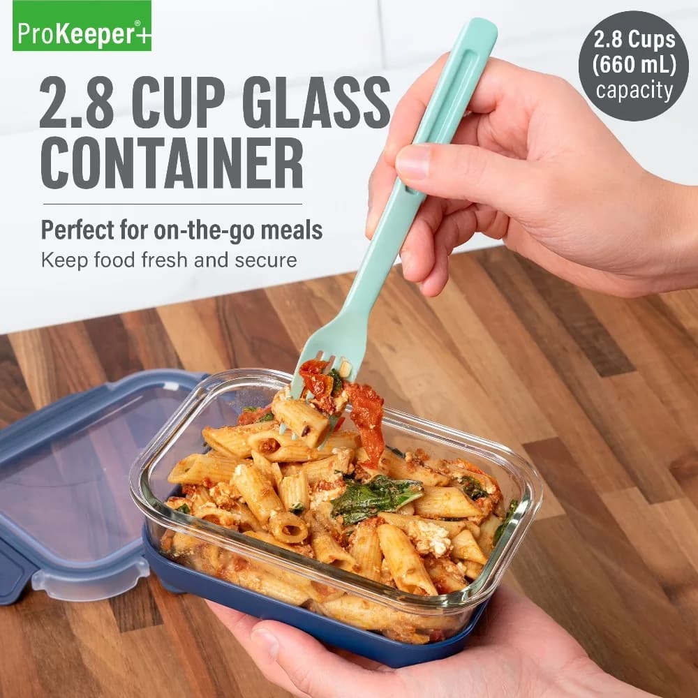 2.8 Cup Glass Food Storage Container with Silicone Base and Airtight Locking Lid for Kitchen Pantry Refrigerator Freezer Meal Prep Organization Bento Box Lunch On-the-Go Perfect for Leftovers Soups Salads Snacks Durable