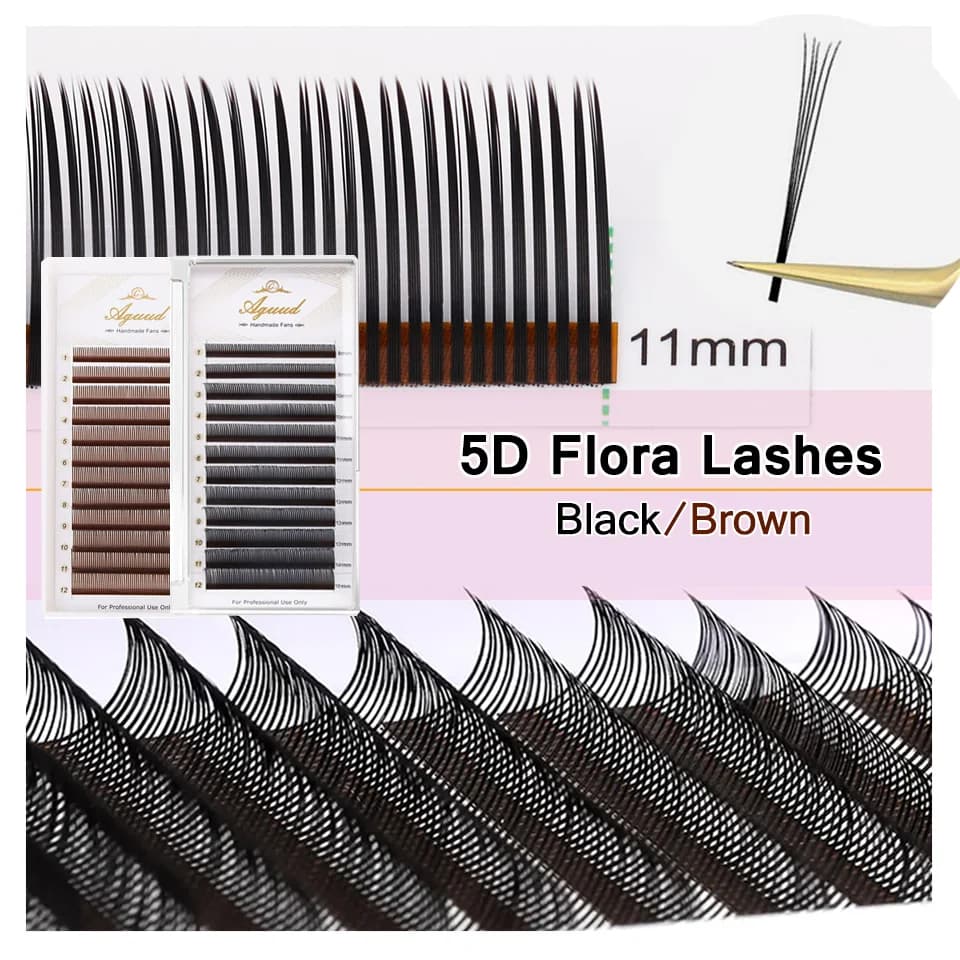 AGUUD 5D Flora Estensione ciglia Premade Spike Fans Ciglia Anime Eye Easy Fans Nero Marrone 5D Fiore Wispy False Angelo Ciglia