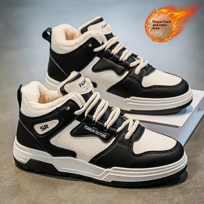 Scarpe da ginnastica bianche pelose alte da uomo invernali 2025 Scarpe in cotone termico con suola robusta Scarpe sportive casual alla moda