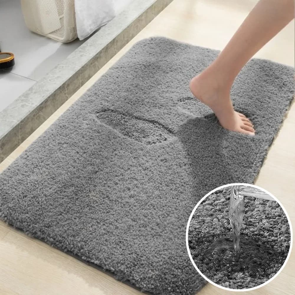 Set di 3 Tappetini da Bagno in Microfibra Super Assorbenti, Antiscivolo e ad Asciugatura Rapida, con Tappetino a Forma di U per WC