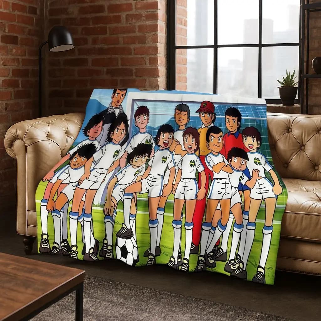 Coperta in flanella 3D Cartoon Captain Ozora Tsubasa Football Anime, coperta morbida calda e accogliente per la copertura del divano letto della camera da letto di casa