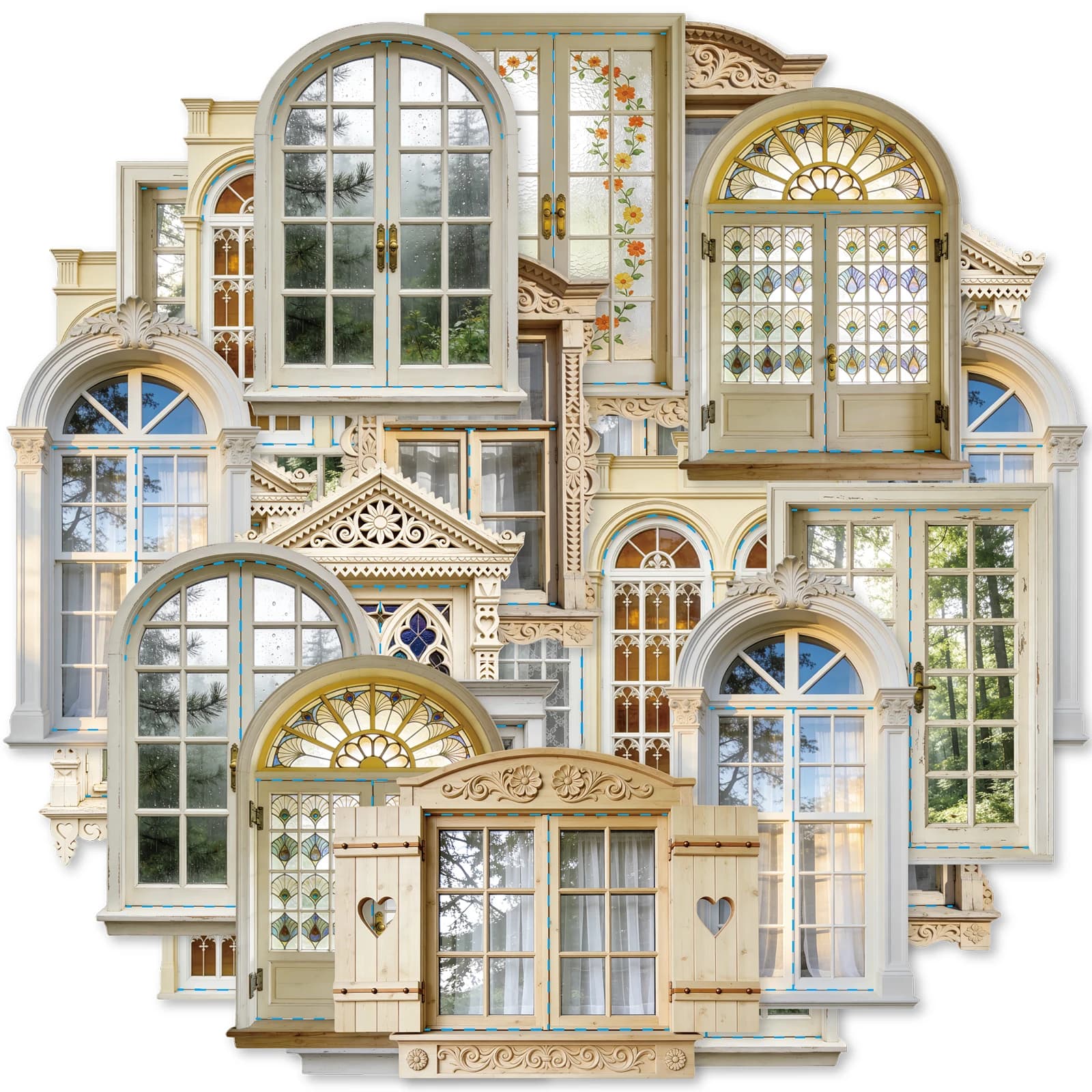 Etori Life 20pcs American Classical Architecture Window Decoration Stickers, Carved Arch Stained Glass Window Pattern DIY Collage Material, suitable for laptops, phone backs, sticker books, water bottles, handbags, scrapbooking supplies, room decoration, vintage parties, school supplies, gifts for friends, back-to-school season, children's stationery stickers