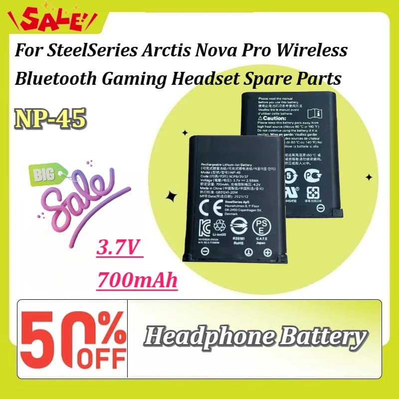 Nuova Batteria di Ricambio NP-45 3.7V 700mAh Li-ion per Cuffie da Gaming Wireless Bluetooth SteelSeries Arctis Nova Pro