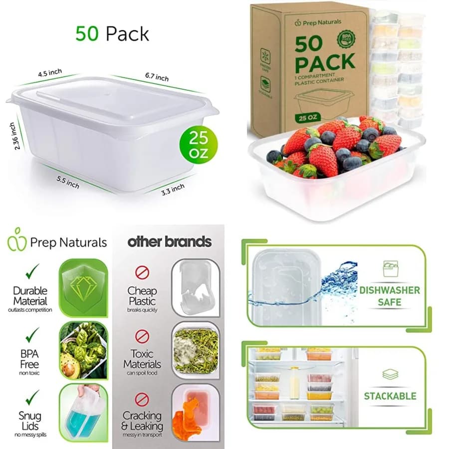 Contenitori per la preparazione dei pasti da 25 oz - Contenitori per alimenti senza BPA con coperchi - Ciotole per zuppa con coperchi adatte a microonde e congelatore - Lavabili in lavastoviglie