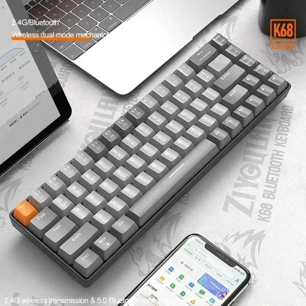 Tastiera Wireless Free Wolf K68 - Doppia Modalità (BT/2.4G) Design a Blocchi di Colore Personalizzabile Hot-Swappable Compatta 68 Tasti Retroilluminazione RGB