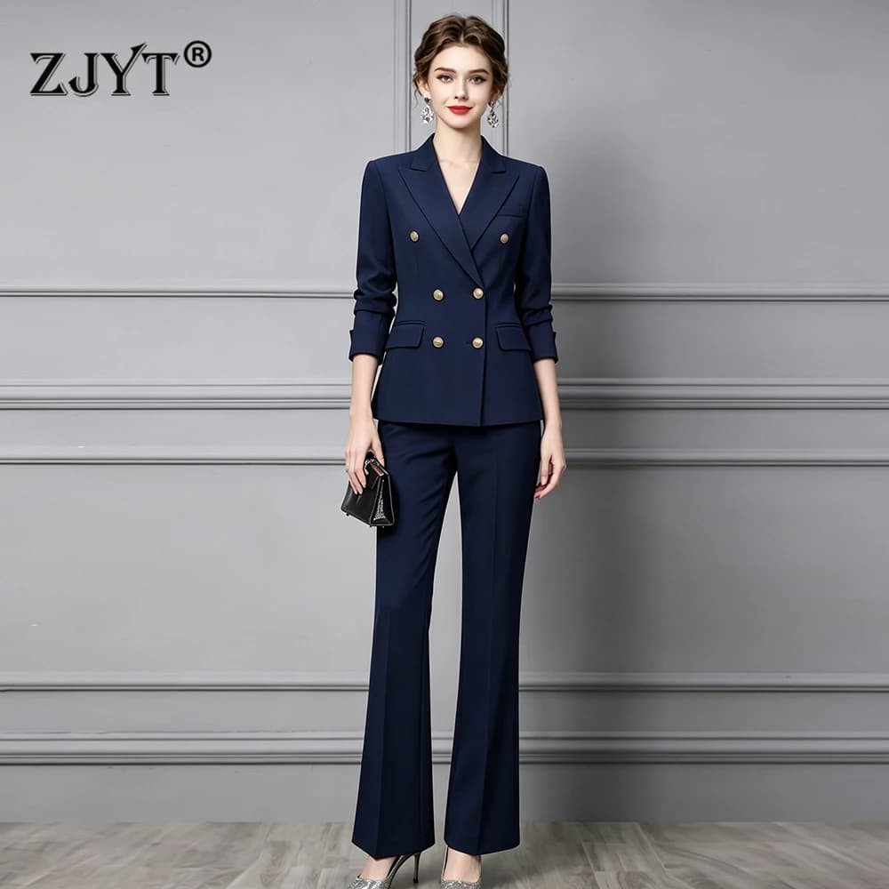 ZJYT Elegant Chic Business Formal Blazer Suit Pants 2 Piece Matching Sets Women 2026 Autumn Jacket Trousers Sets Office Workwear