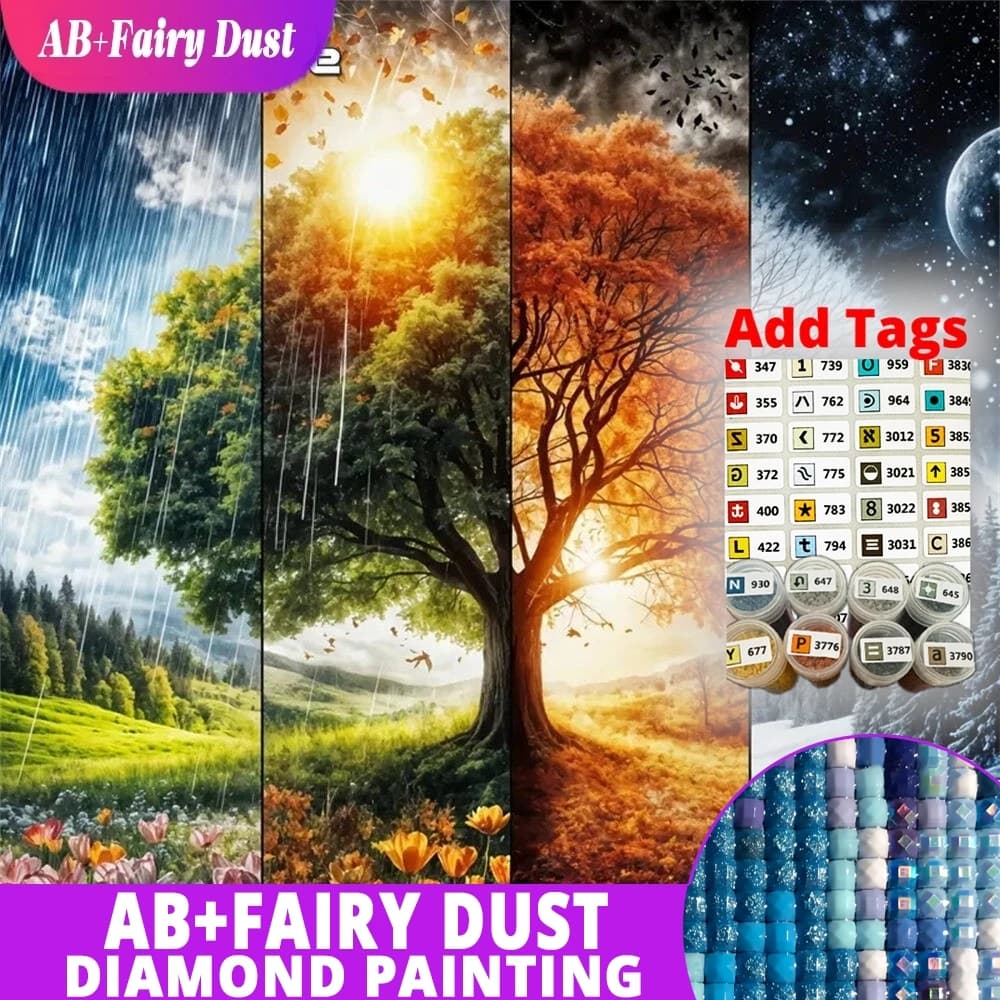 AB Fairy Dust 5D DIY Tree Diamond Painting Landscape Full Square Round Mosaic Four Seasons Craft Kit Unique Gift