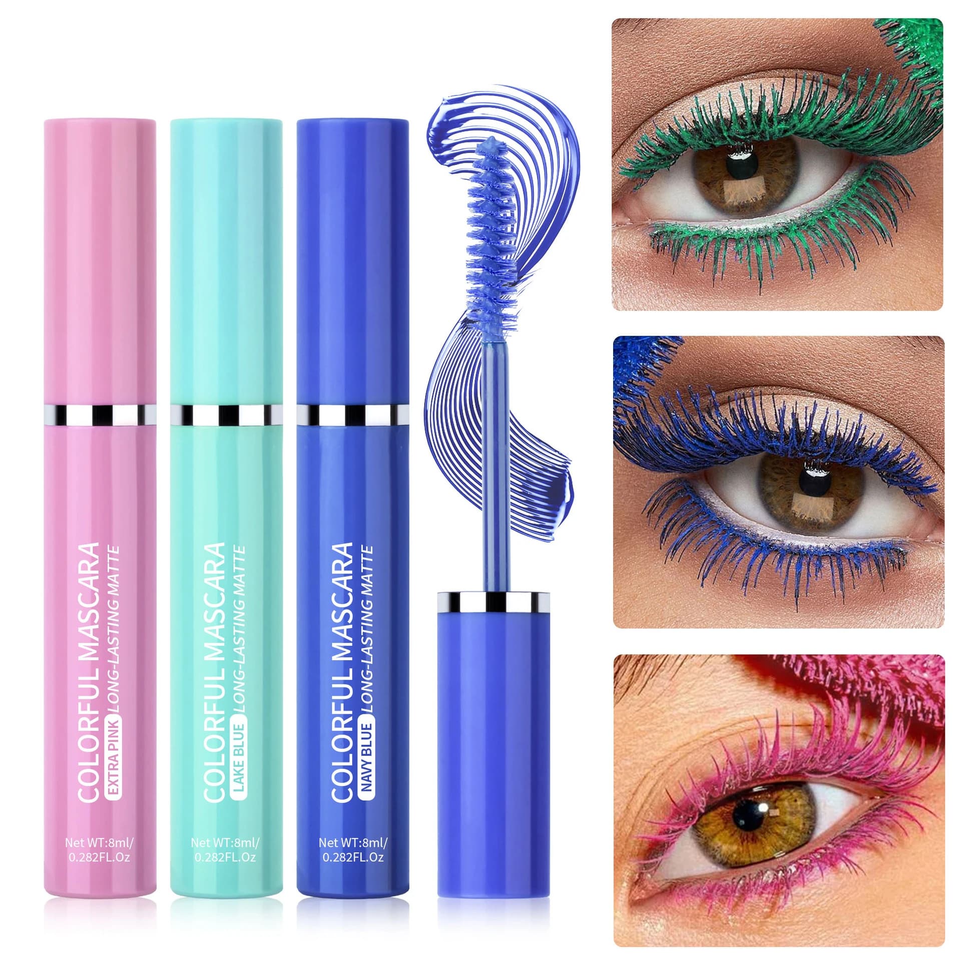 Mascara colorato Ciglia Blu Rosa Verde Mascara colorato impermeabile Affascinante mascara arricciante a lunga durata Trucco natalizio per occhi