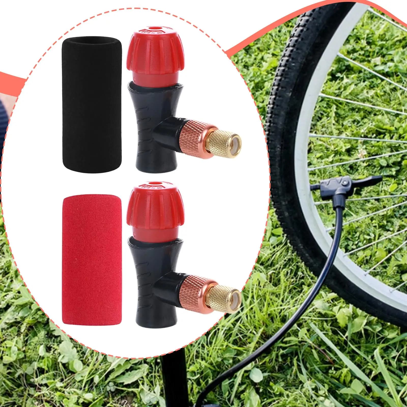 Gonfiatore per pneumatici per bici CO2, ugello per bombola CO2, testa di gonfiaggio portatile, adattatore per testa gonfiabile per bicicletta,