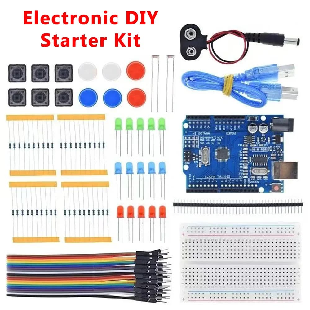 Kit Elettronico Fai-da-Te per Scheda Arduino R3, Mini Breadboard, LED, Cavi Jumper, Pulsante per Kit Arduino, Educazione Scolastica e Laboratorio