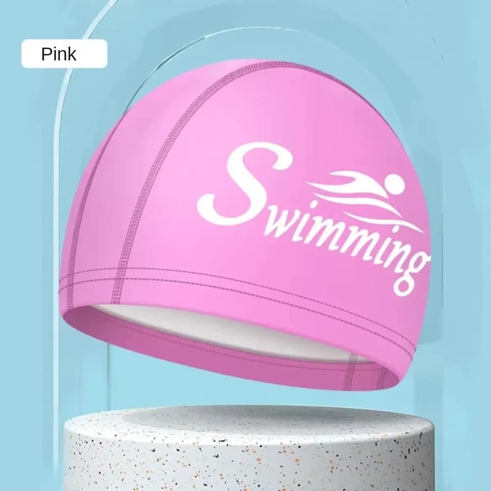 New Letter Printed Swim Caps Large Size Long Hair Ear Protection Swimming Caps PU Waterproof Pool Bathing Hats for Women Men