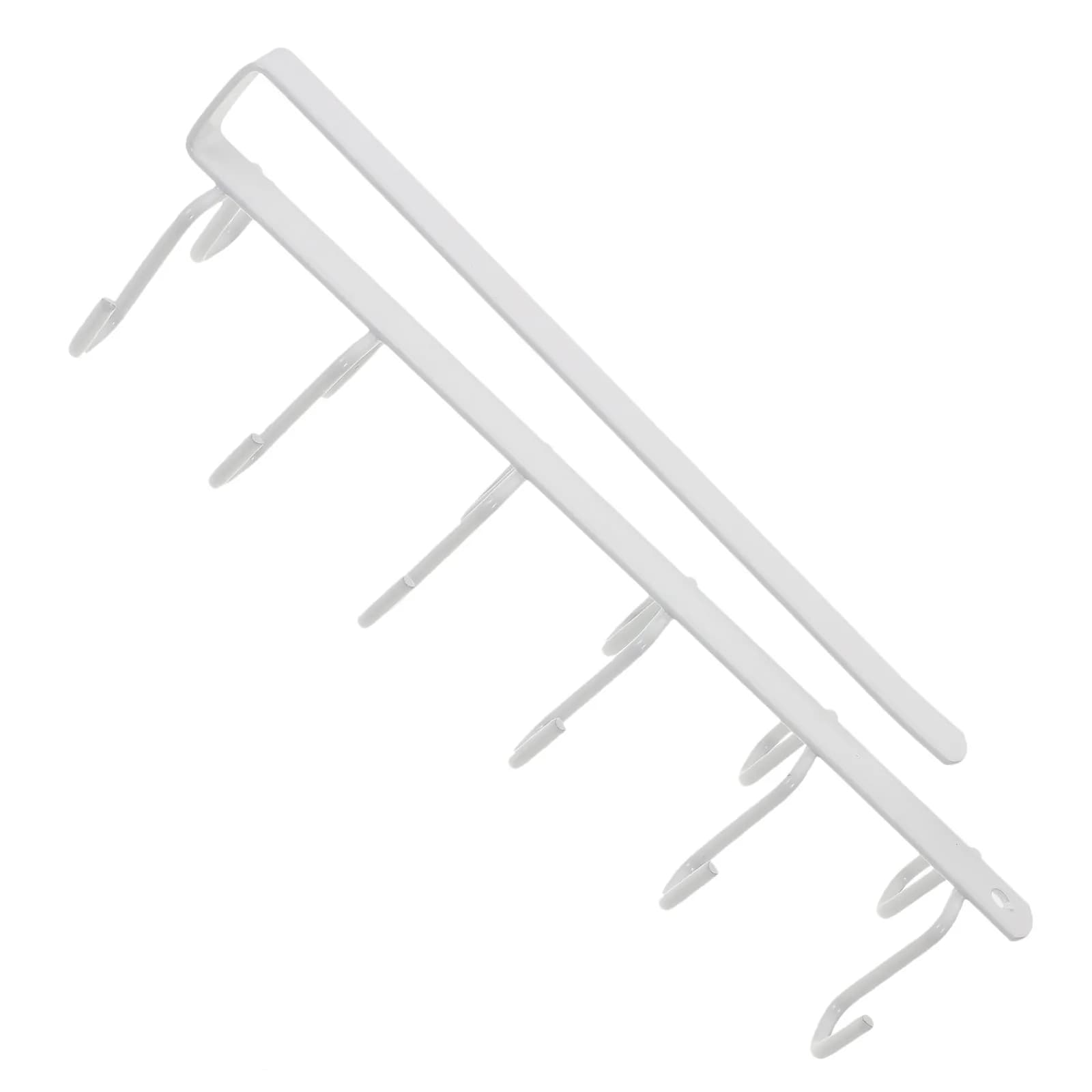 White Iron Wall Mounted Kitchen Hook Rack for Utensils Mugs Spatulas Ladles Frying Pans Space Saving No Drilling Under Cabinet