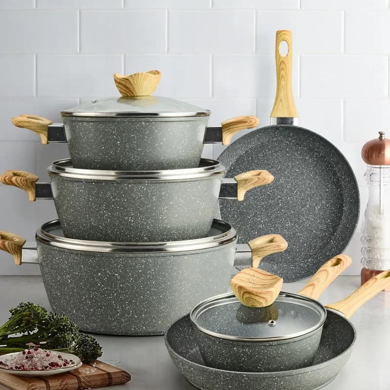 Marble Stone Non Stick Frying Pan Set Induction Cooker Universal Milk Soup Pot Household Kitchen Cookware Durable Heat