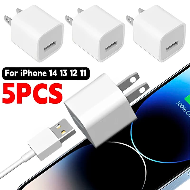 Adattatore per caricabatterie da muro USB da 5-1 pezzi Ricarica rapida per IPhone 14 13 12 11 Pro Max XR XS X 8 7 6 Plus Adattatore da viaggio per iPad Spina americana