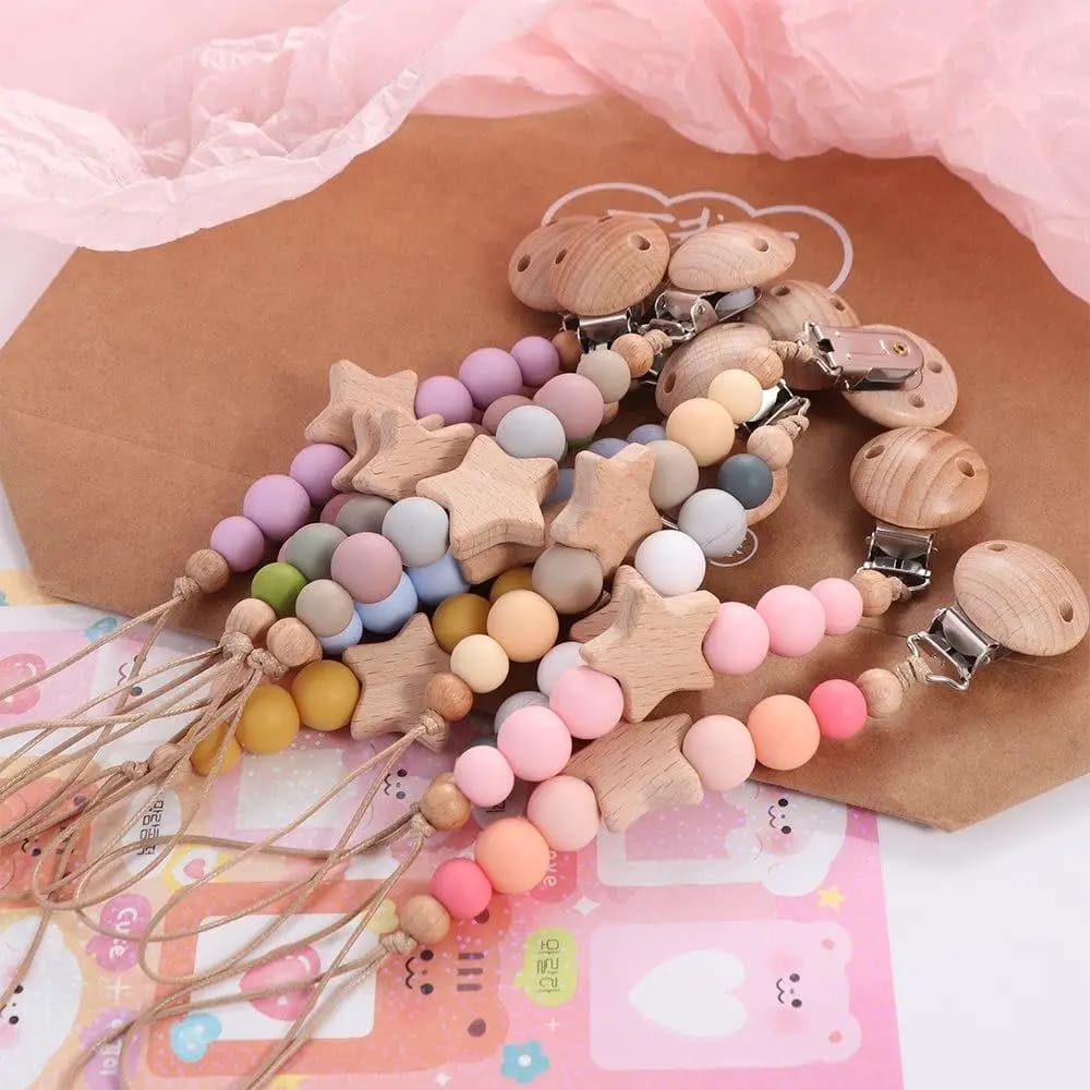 Clip porta capezzoli Porta succhietto Porta ciuccio in legno per bambini Catena per ciuccio Clip porta ciuccio Clip per massaggiagengive per bambini Cinghie per giocattoli