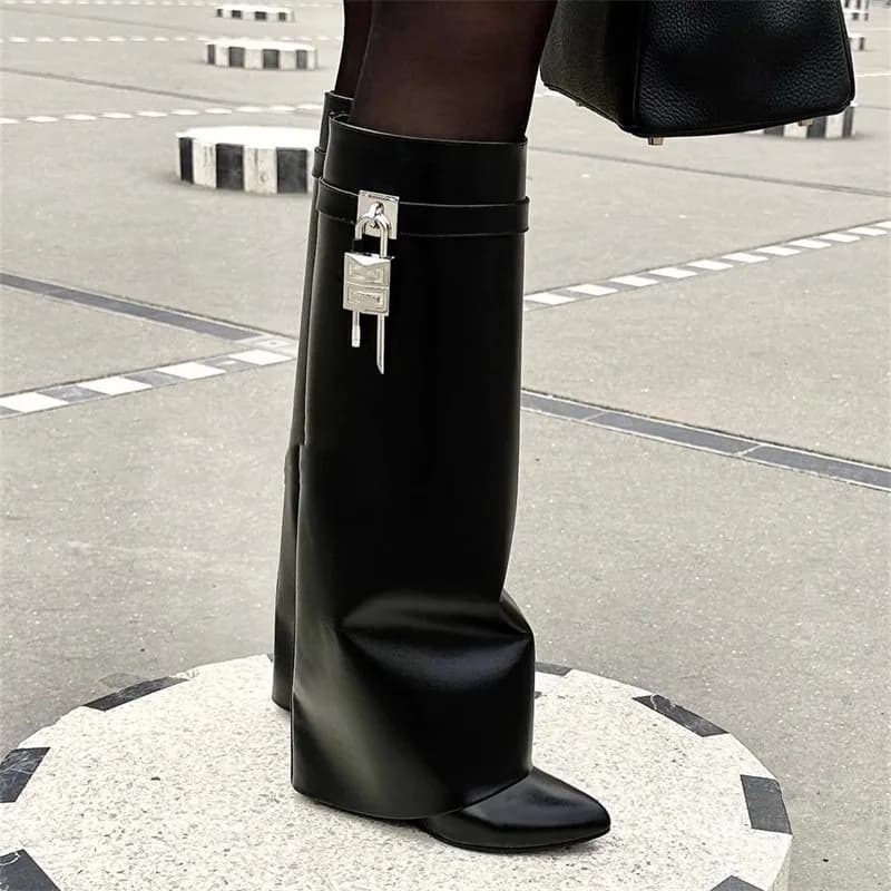 Pantaloni sexy al ginocchio Faion Stivali Tacco alto Testa tonda Pendenza Tacco Arca Stivali Autunno inverno transfrontalieri Nuovo arrivo