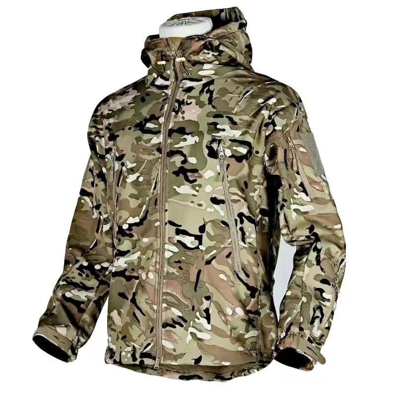 Field Training Jacket Men Fleece Hooded Coats Multi-Pocket Waterproof Sharkskin Soft-Shell Tactical Jackets Winter Outerwear
