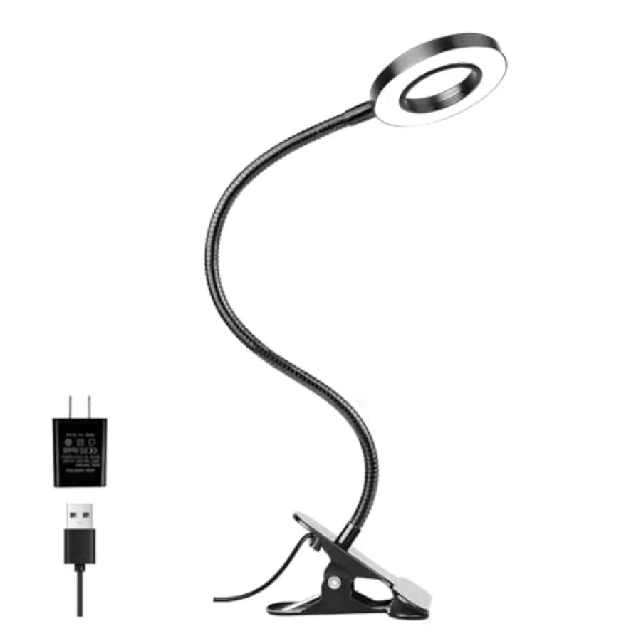 Desk Clip on Lamp for Reading Home Office, with 5V 2A Adapter, 10 Dimmable Brightness 3 Modes, Clamp Reading Light for Bed Head