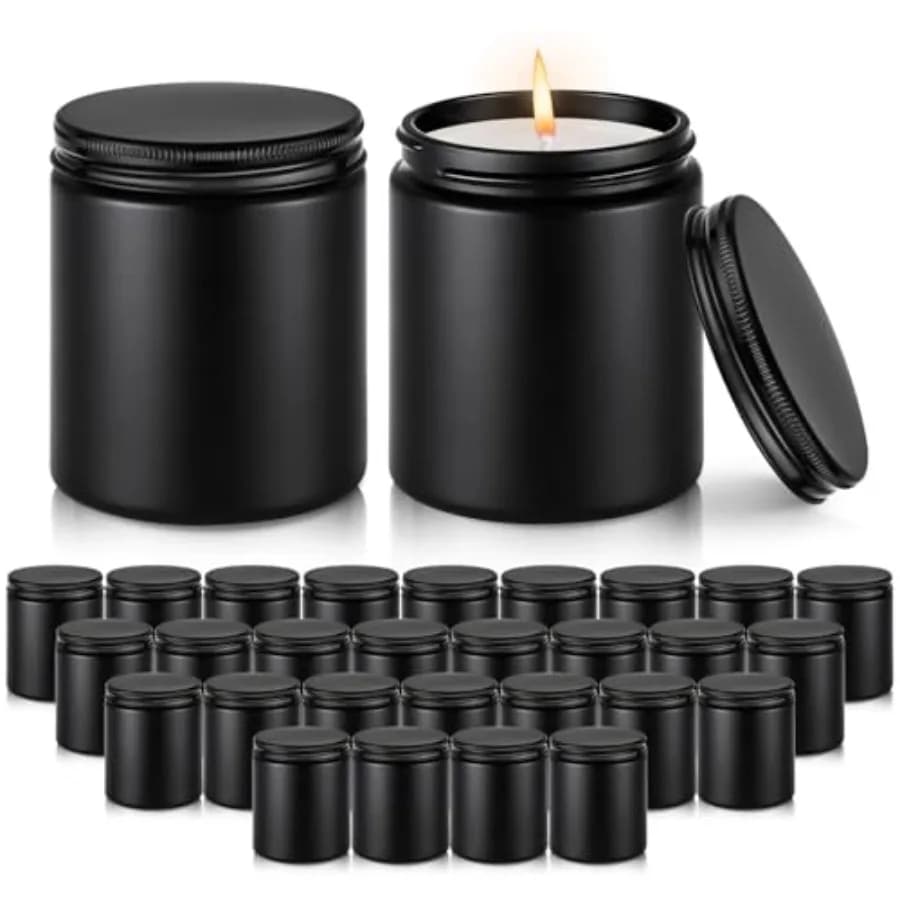 Black Glass Jars with Lids, Pack Candle Jars with Blank Labels, 250g Wide Mouth Lotion Container for Sample, Cream, Lotion, Hon