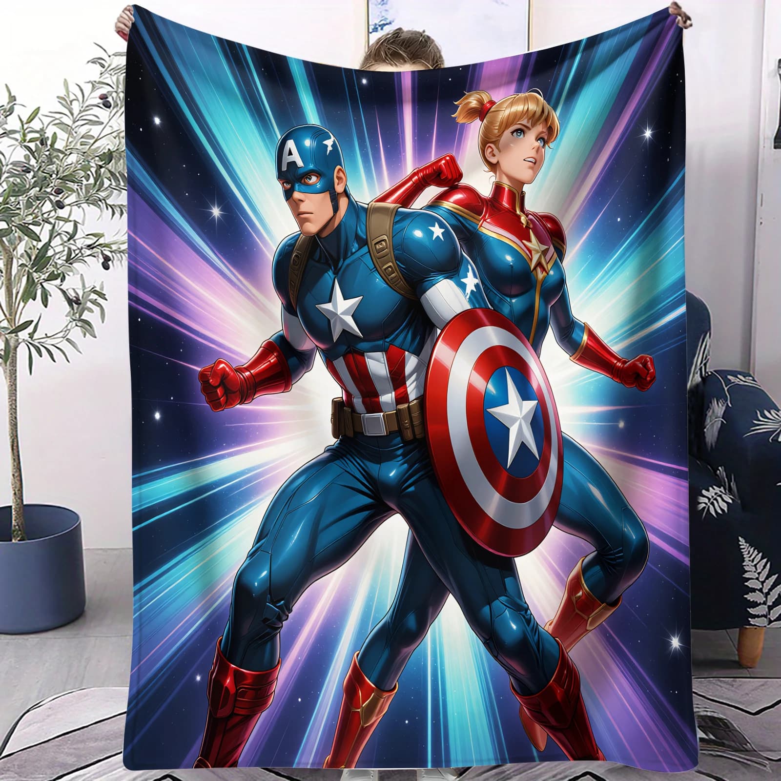 Marvel Captain America flannel cover, small blanket, soft and warm, for bed, sofa, living room, home decorations, gift