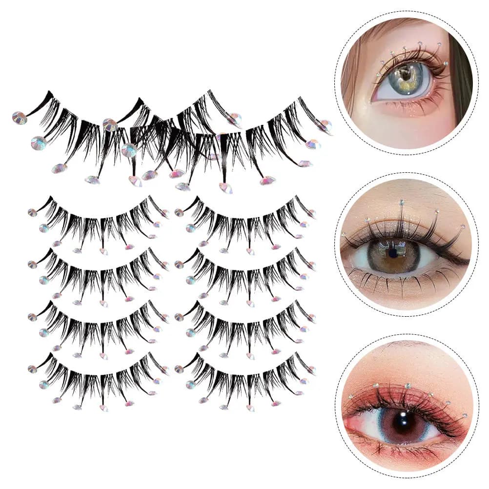 5 paia di ciglia finte con strass, ciglia lunghe naturali decorative con diamanti per trucco da festa, cosplay, esaltatore per gli occhi