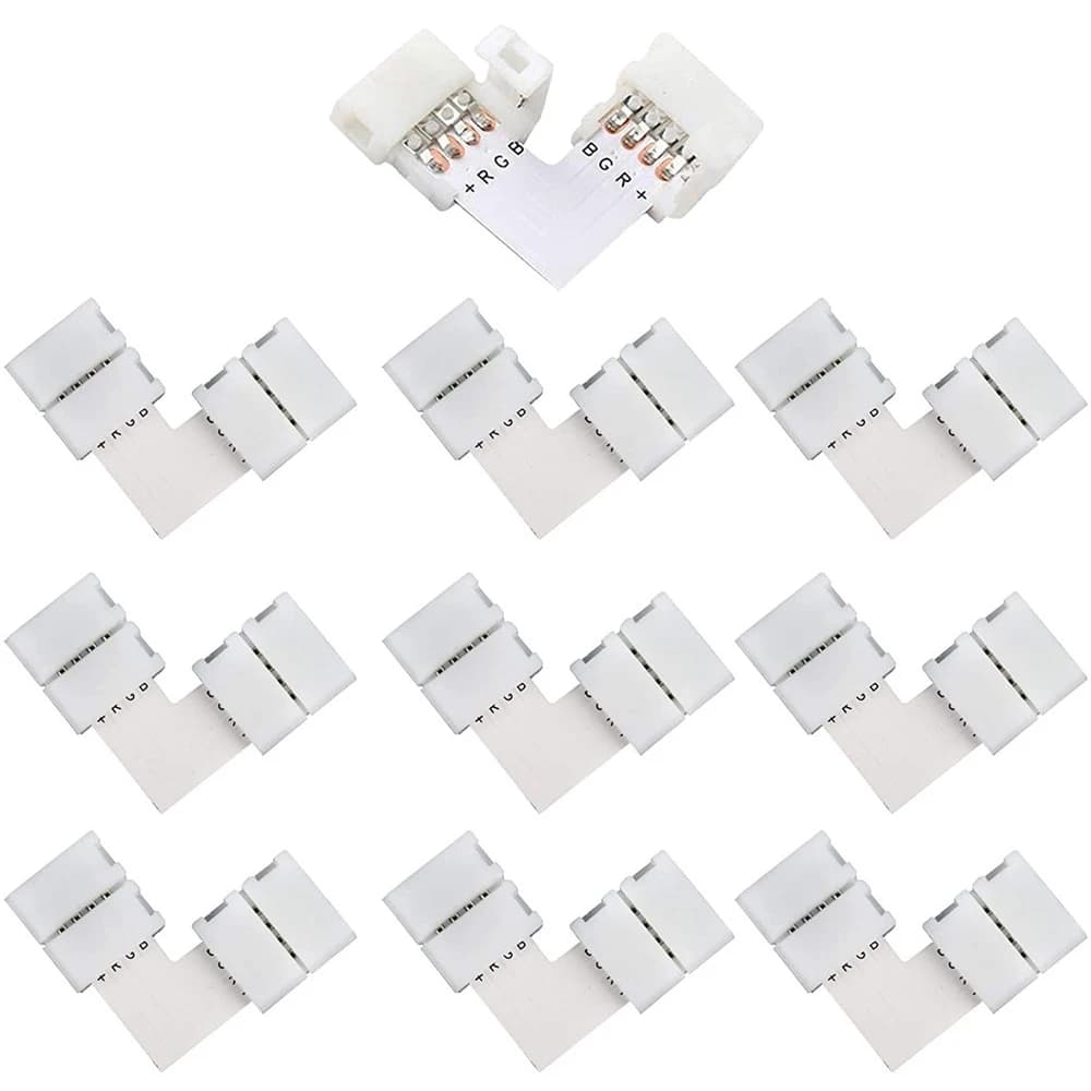 4Pin 10mm L Shape Led Strip Connector RGB LED Light Strip Connectors 90Degree Corner Connectors For SMD 3528 5050 2835 Light Bar