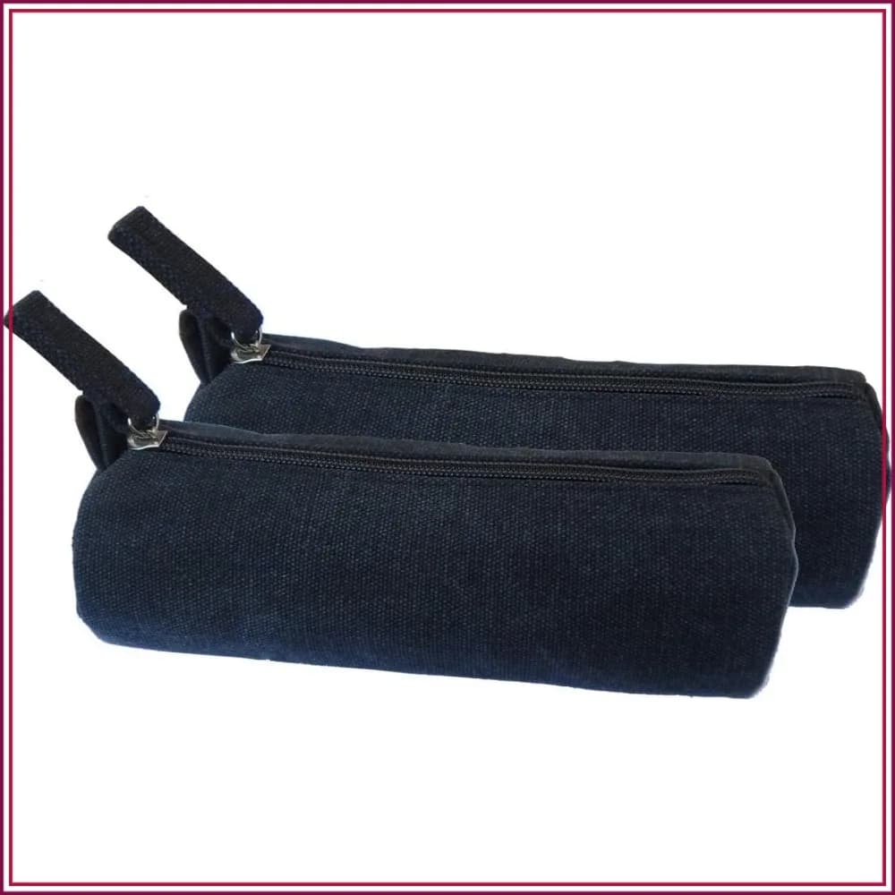 Heavy Canvas Stationery Simple Small Pencil Case Durable Black Pencil Pouch Bag with Handmade Zipper Set of 2