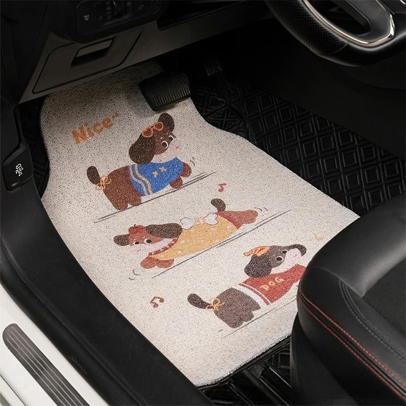 Creative Cartoon Dog Silk Circle Car Floor Mat New Cutable Auto Carpet for Vehicle Interior Decor Universal Car Floor Mats