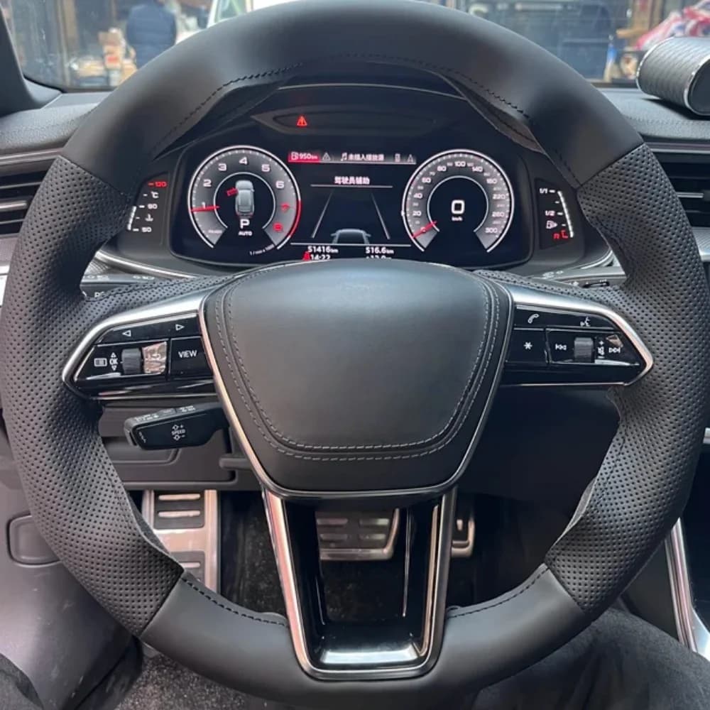 Hand Sewing Microfiber Leather Car Steering Wheel Cover For Audi A4 B9 8W Q5l Q7 Q3 Q8 SQ5 A6L A7 A8 Steering Wrap Cover
